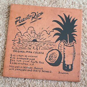 Vintage Puerto Rico Pina Colada Terracotta Tile Trivet